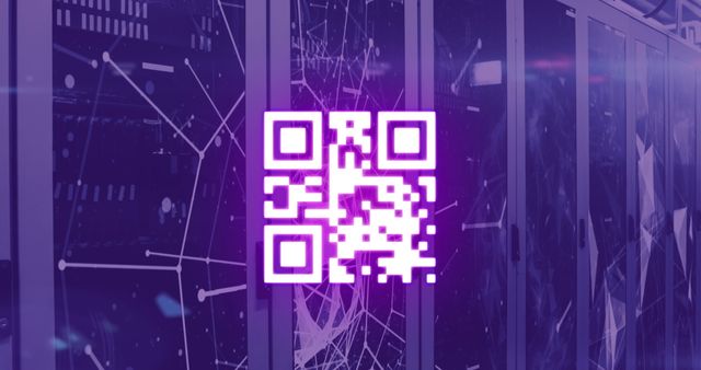 Futuristic QR Code and Digital Network Over Servers - Download Free Stock Images Pikwizard.com