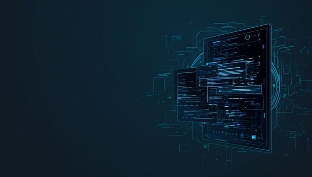 Floating Digital Interface Displaying Overlapping Code