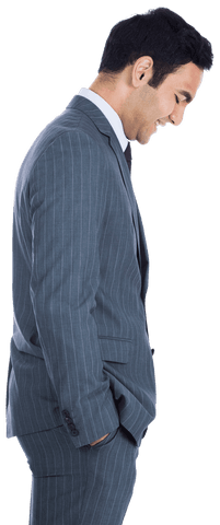 Confident Biracial Businessman in Pinstripe Suit on Transparent Background
