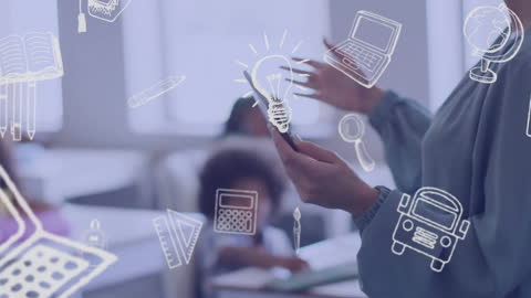 School Technology Art with Teacher Using Tablet