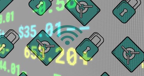 Financial Data with Cybersecurity Icons Overlay - Download Free Stock Images Pikwizard.com
