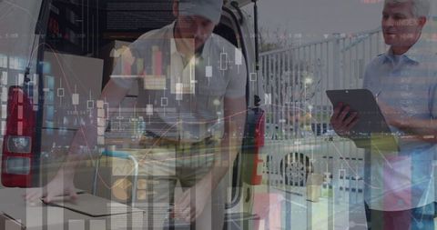 Courier efficiently organizing deliveries with digital data interface