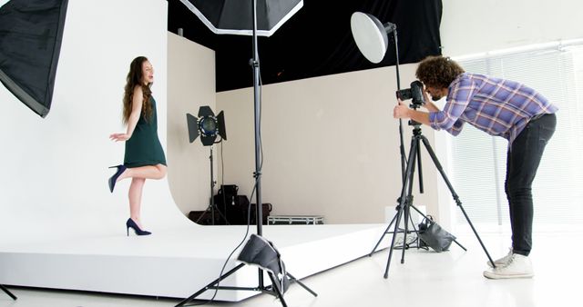 Female model posing for fashion shoot in studio 4k - Download Free Stock Photos Pikwizard.com