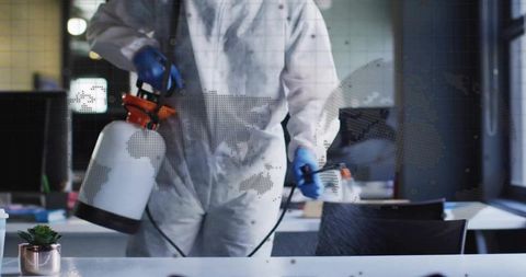 Professional Disinfection Worker Ensures Office Cleanliness and Safety