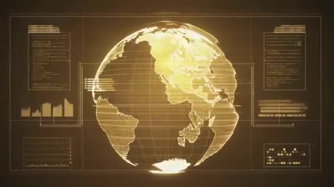 Rotating Golden Earth Globe with Futuristic Data Interface