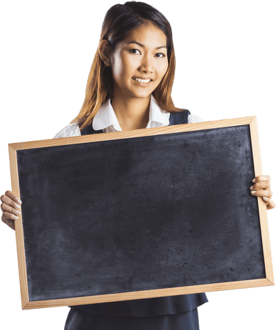 Transparent Smiling Businesswoman Holding Blank Chalkboard - Download Free Stock Videos Pikwizard.com
