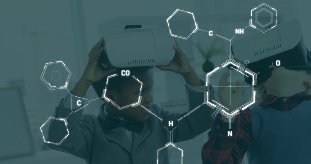 Children Using Virtual Reality Headsets with Chemical Formulas Overlayed - Download Free Stock Images Pikwizard.com