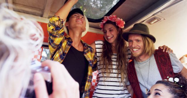 Group of Young Friends Having Fun in a Van - Download Free Stock Images Pikwizard.com