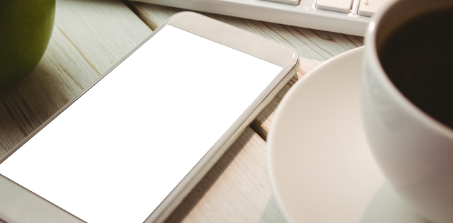 Transparent Smartphone Mockup with Coffee and Keyboard - Download Free Stock Videos Pikwizard.com