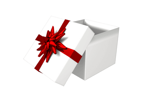Transparent gift box with red ribbon and bow