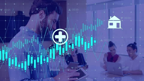 Businessman Analyzing Stock Market Data with Digital Icons