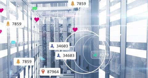 futuristic server room with social media interface overlay - Download Free Stock Images Pikwizard.com