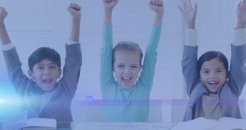 Diverse Schoolchildren Celebrating Success with Raised Hands - Download Free Stock Images Pikwizard.com