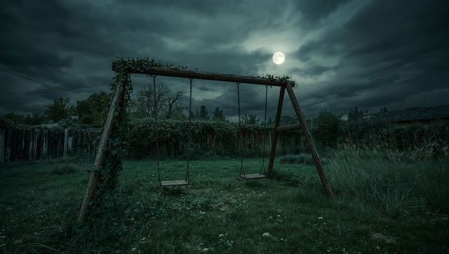 Rustic swing under full moon in mysterious night landscape