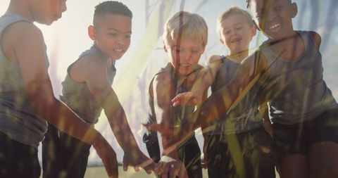 Diverse Children Team Building in Outdoor Sports Class