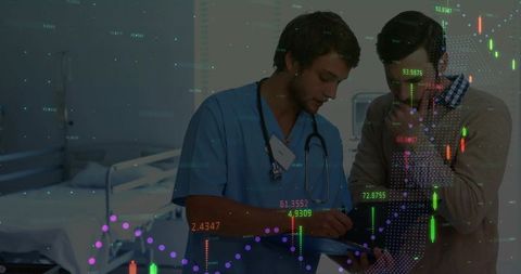 Doctor Discussing Medical Data with Patient and Digital Charts