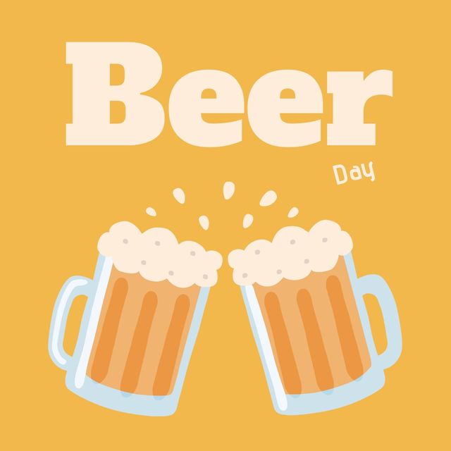 Digital composite image of beer day text with mugs against colored background - Download Free Stock Videos Pikwizard.com