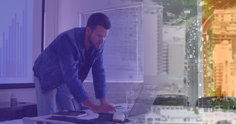 Businessman Overlapped with Cityscape Representing Global Connections