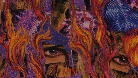 Psychedelic Flames and Faces Collage Art