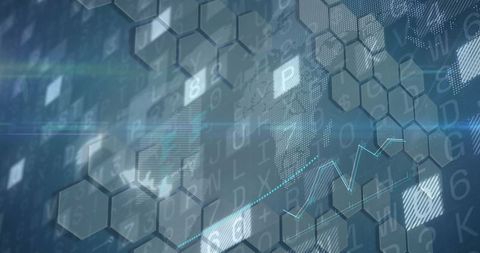 Futuristic hexagonal data grid with graph and code overlay
