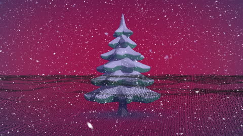 Digital Christmas Tree in Snowy Virtual Landscape
