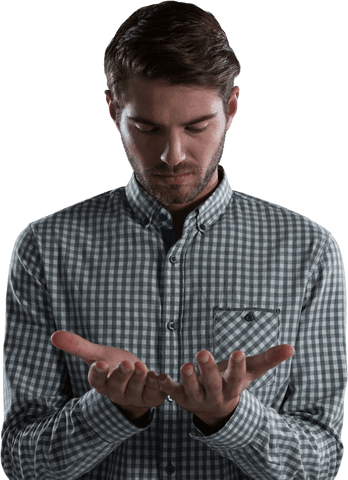 Man Gazing at Empty Hands in Transparent Fashion - Download Free Stock Videos Pikwizard.com