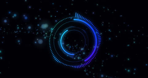 Futuristic Digital Interface with Animated Scope and Sparkling Particles