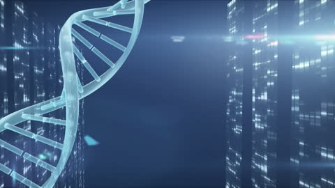 DNA Strand Rotating with Digital Data Background