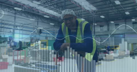 Factory Worker with Digital Graph Overlay for Business Growth