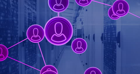Digital Network with People Icons in Data Center