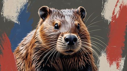 Expressive beaver portrait with abstract background