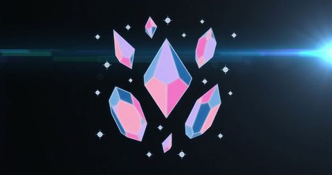 Luminescent crystals floating in futuristic digital void