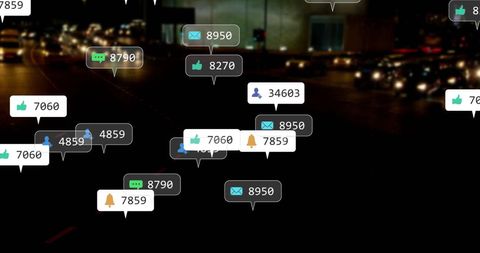 Social Media Notifications Over City Traffic at Night