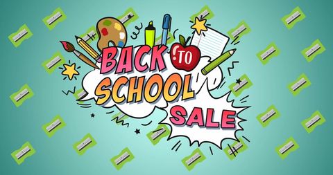 Back to school sale background with school supplies graphics