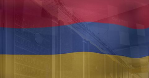 Armenian Flag Overlay on Modern Data Center