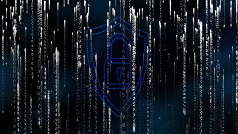 Cybersecurity Abstract with Light Trails and Digital Lock Symbol