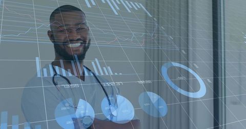 Confident Doctor Engaging with Medical Technology and Analytics