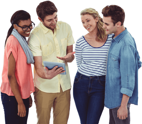 Dynamic Creative Team Collaborating on Tablet in Casual Office, Transparent Background - Download Free Stock Videos Pikwizard.com