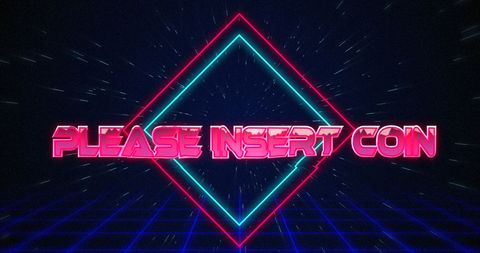 Retro arcade pixels text with neon lights