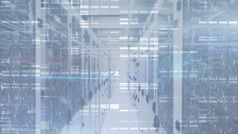 Futuristic Cybersecurity Server Room with Digital Grid Overlay