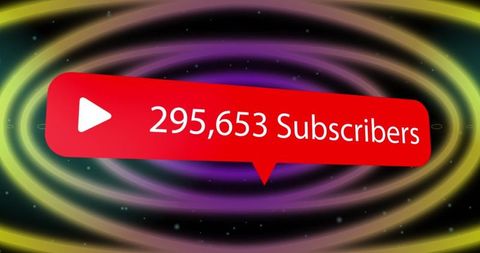 Dynamic social media subscriber count with play icon on retro digital background