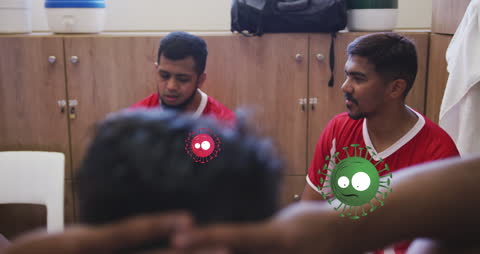 Soccer Players in Locker Room with COVID-19 Animation