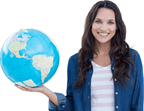 Happy Woman Holding Globe on Transparent Background, Smiling, Travel Concept - Download Free Stock Videos Pikwizard.com