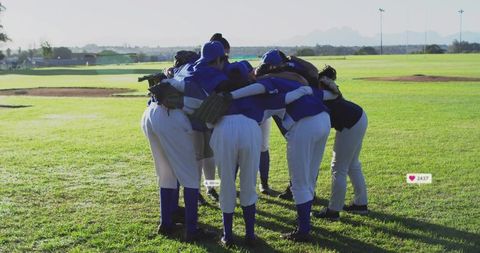 Female Baseball Team Huddling on Field Before Game Strategizing