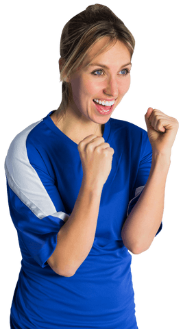 Transparent Overjoyed Football Fan in Blue Jersey Celebrating
