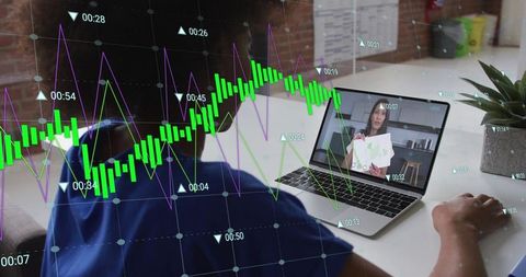 Businesswoman analyzing financial data in online meeting