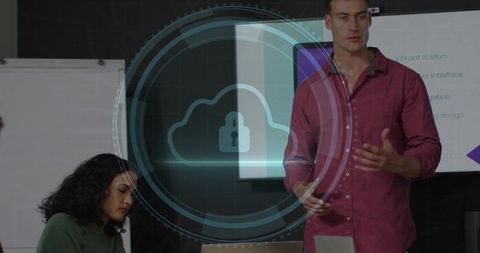 Male Professional Presenting Network Security Strategy in Meeting