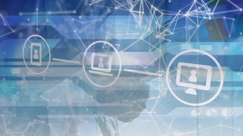 Futuristic Digital Network Interface in Business Office