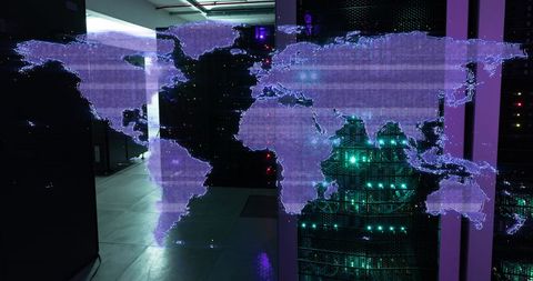 glitch world map and server room representing global data networks - Download Free Stock Images Pikwizard.com