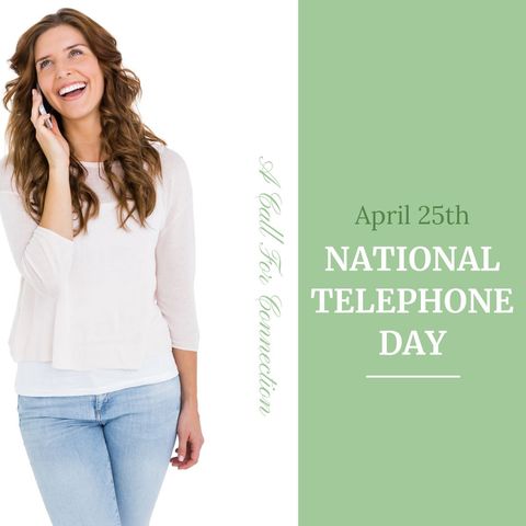 Joyful Woman Celebrating National Telephone Day with Smartphone - Download Free Stock Templates Pikwizard.com
